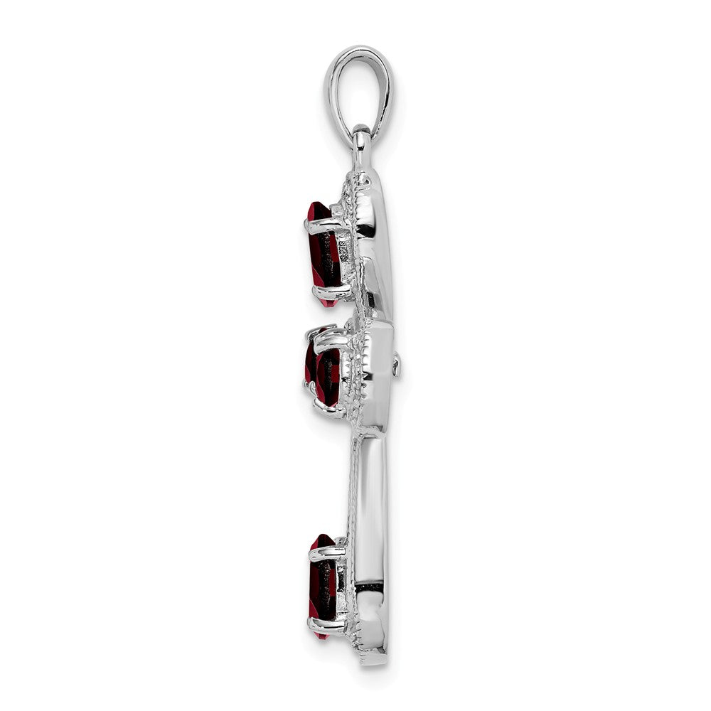 Million Charms 925 Sterling Silver Rhodium-plated Garnet & Diamond Relgious Cross Pendant