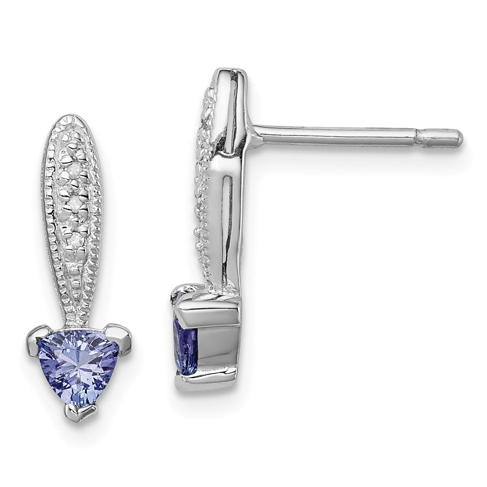 925 Sterling Silver Rhodium-plated Tanzanite & Diamond Earrings, 14mm x 4mm