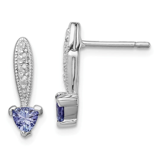 925 Sterling Silver Rhodium-plated Tanzanite & Diamond Earrings, 14mm x 4mm
