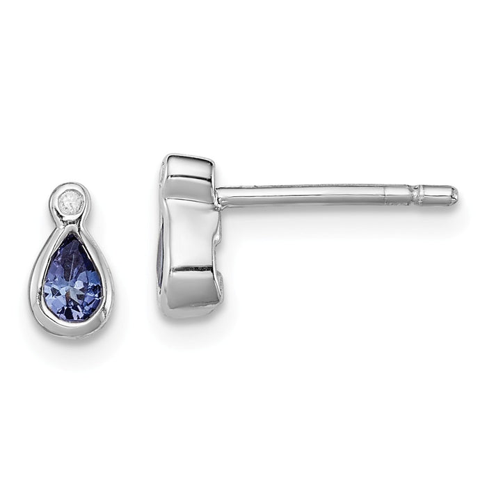 925 Sterling Silver Rhodium-plated Tanzanite & Diamond Earrings, 7mm x 4mm