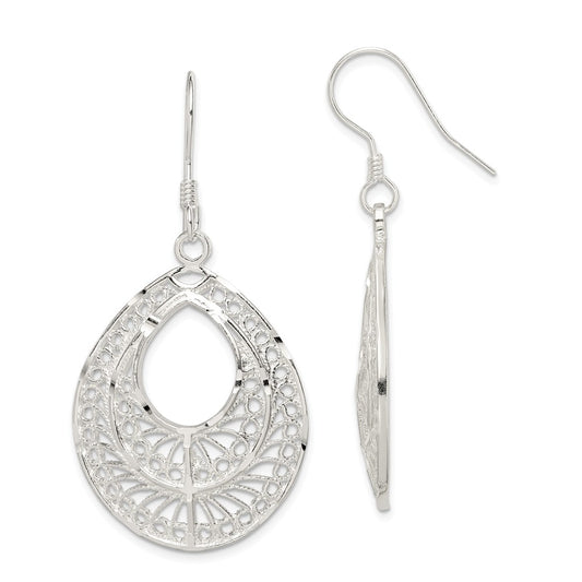 925 Sterling Silver Filigree Earrings, 44mm x 25mm