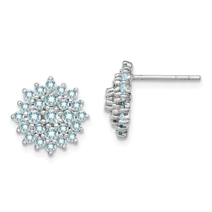 925 Sterling Silver Rhodium-Plated Aquamarine Round Post Earrings, 10mm x 10mm