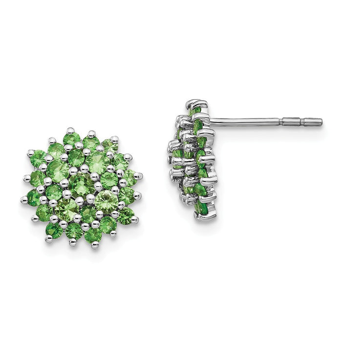 925 Sterling Silver Rhodium-Plated Tsavorite Garnet Round Post Earrings, 10mm x 10mm