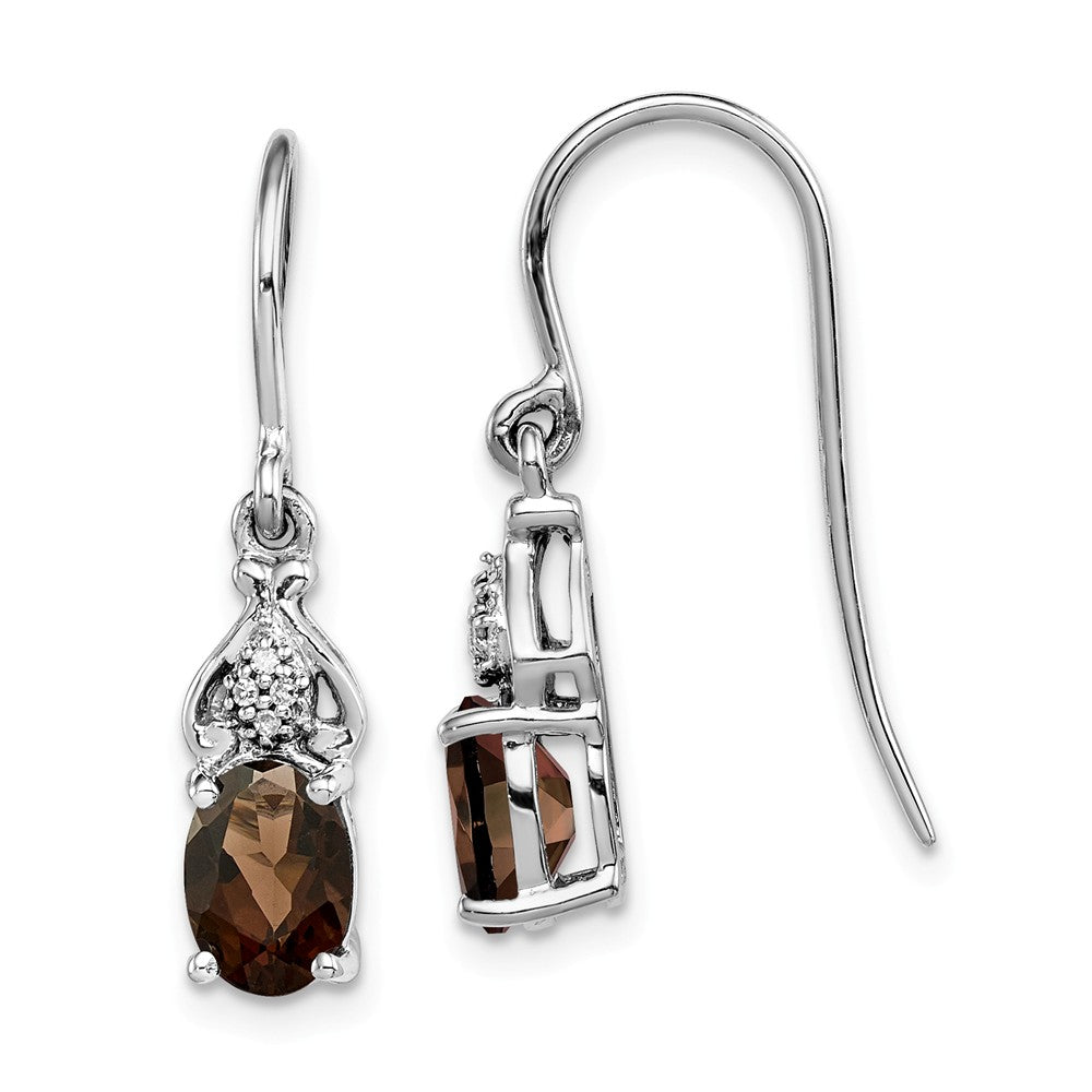 925 Sterling Silver Rhodium-plated Diamond and Smoky Quartz Earrings, 25mm x 5mm