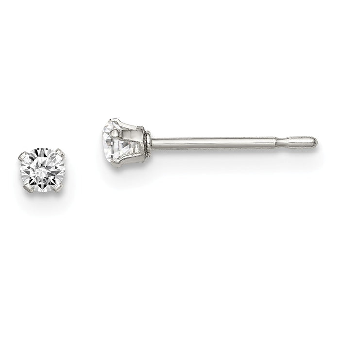 925 Sterling Silver 2.5mm Round Snap Set Cubic Zirconia ( CZ ) Stud Earrings, 4mm x 4mm