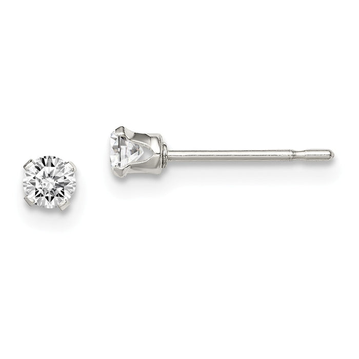 925 Sterling Silver 3mm Round Snap Set Cubic Zirconia ( CZ ) Stud Earrings, 3mm x 3mm