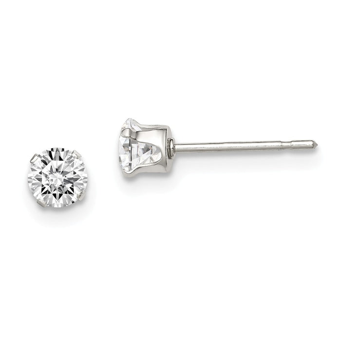 925 Sterling Silver 4mm Round Snap Set Cubic Zirconia ( CZ ) Stud Earrings, 4mm x 4mm