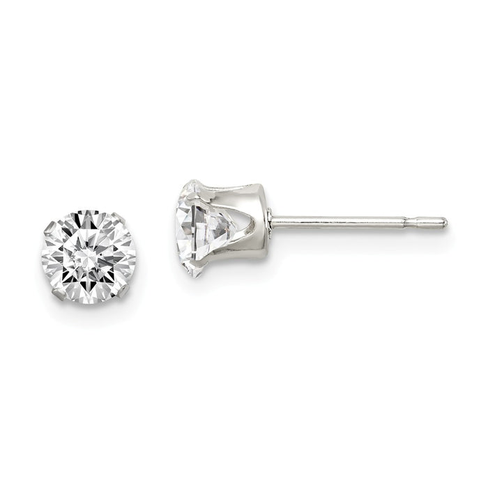 925 Sterling Silver 5mm Round Snap Set Cubic Zirconia ( CZ ) Stud Earrings, 5mm x 5mm