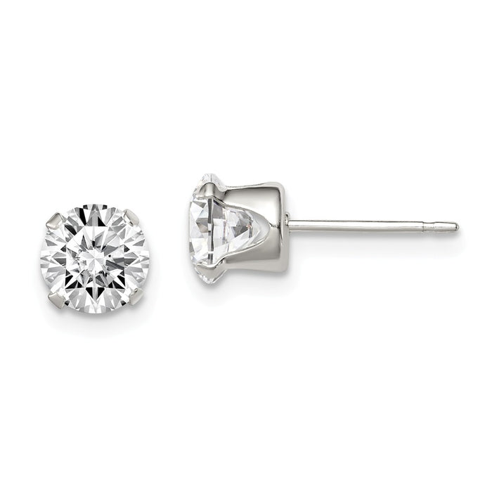 925 Sterling Silver 6mm Round Snap Set Cubic Zirconia ( CZ ) Stud Earrings, 6mm x 6mm