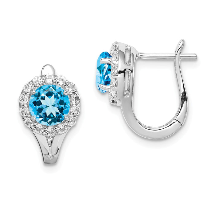 925 Sterling Silver Rhodium Wht Topaz & Lght Swiss Blue Topaz Hngd Earrings, 14mm x 15mm