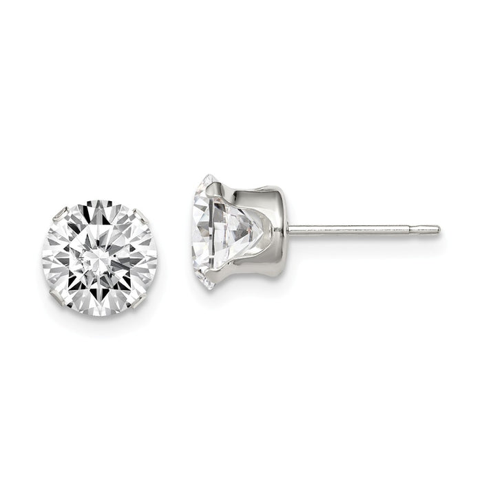 925 Sterling Silver 7mm Round Snap Set Cubic Zirconia ( CZ ) Stud Earrings, 7mm x 7mm