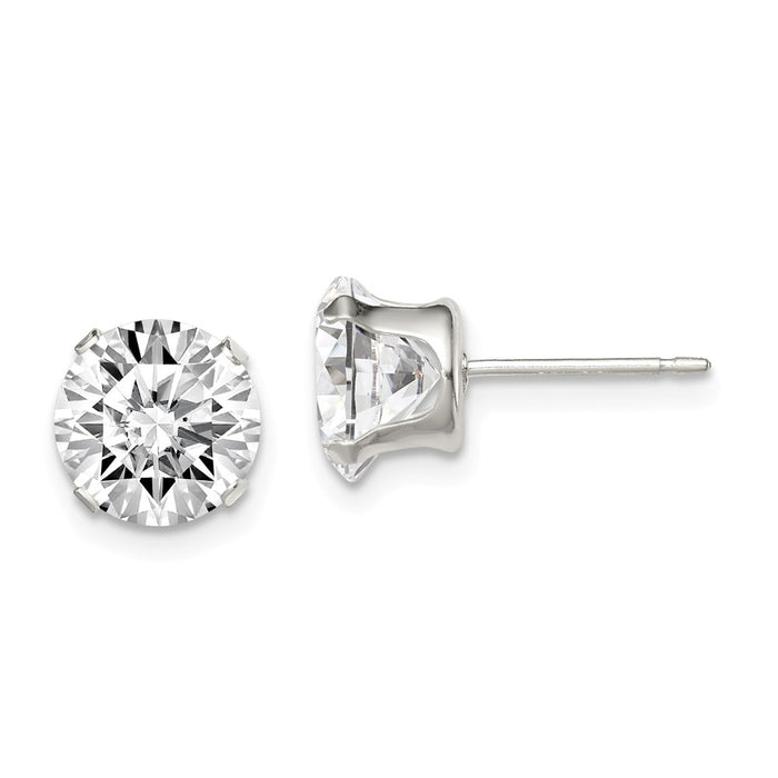 925 Sterling Silver 8mm Round Snap Set Cubic Zirconia ( CZ ) Stud Earrings, 8mm x 8mm