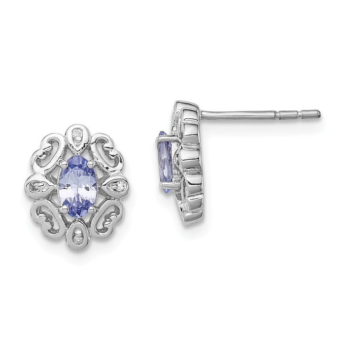 925 Sterling Silver Rhodium-Plated Diamond Tanzanite Round Post Earrings, 10mm x 9mm