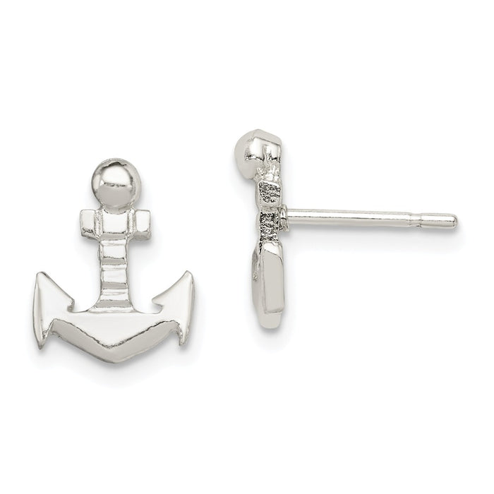 925 Sterling Silver Anchor Mini Earrings, 12mm x 10mm