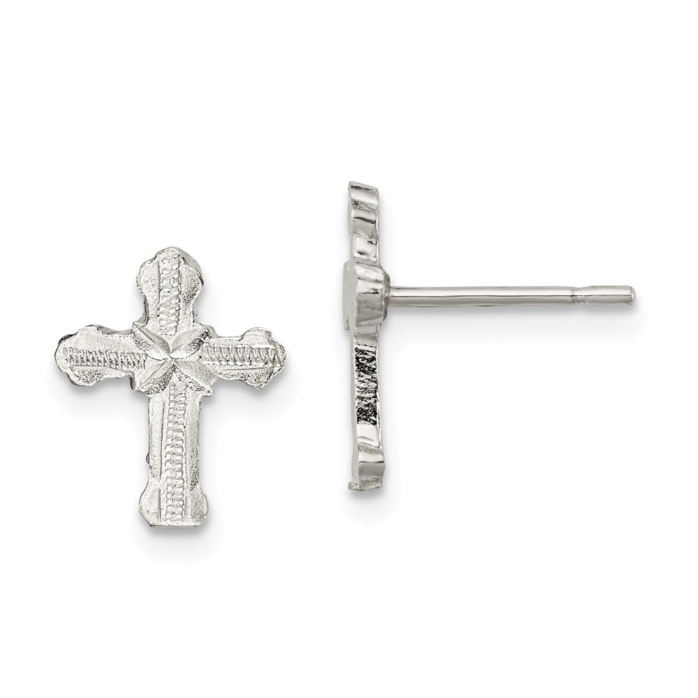 925 Sterling Silver Cross Mini Earrings, 12mm x 9mm