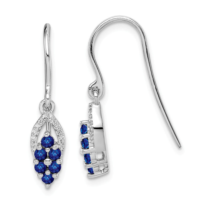 925 Sterling Silver Rhodium Diamond & Sapphire Shepherd Hook Earrings, 25mm x 5mm