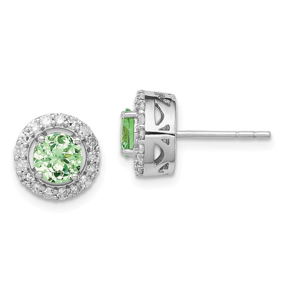 925 Sterling Silver Rhodium Diamond & Tsavorite Garnet Circle Post Earrings, 10mm x 10mm