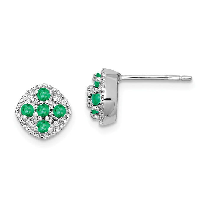 925 Sterling Silver Rhodium-plated Emerald Square Post Earrings, 7mm x 7mm