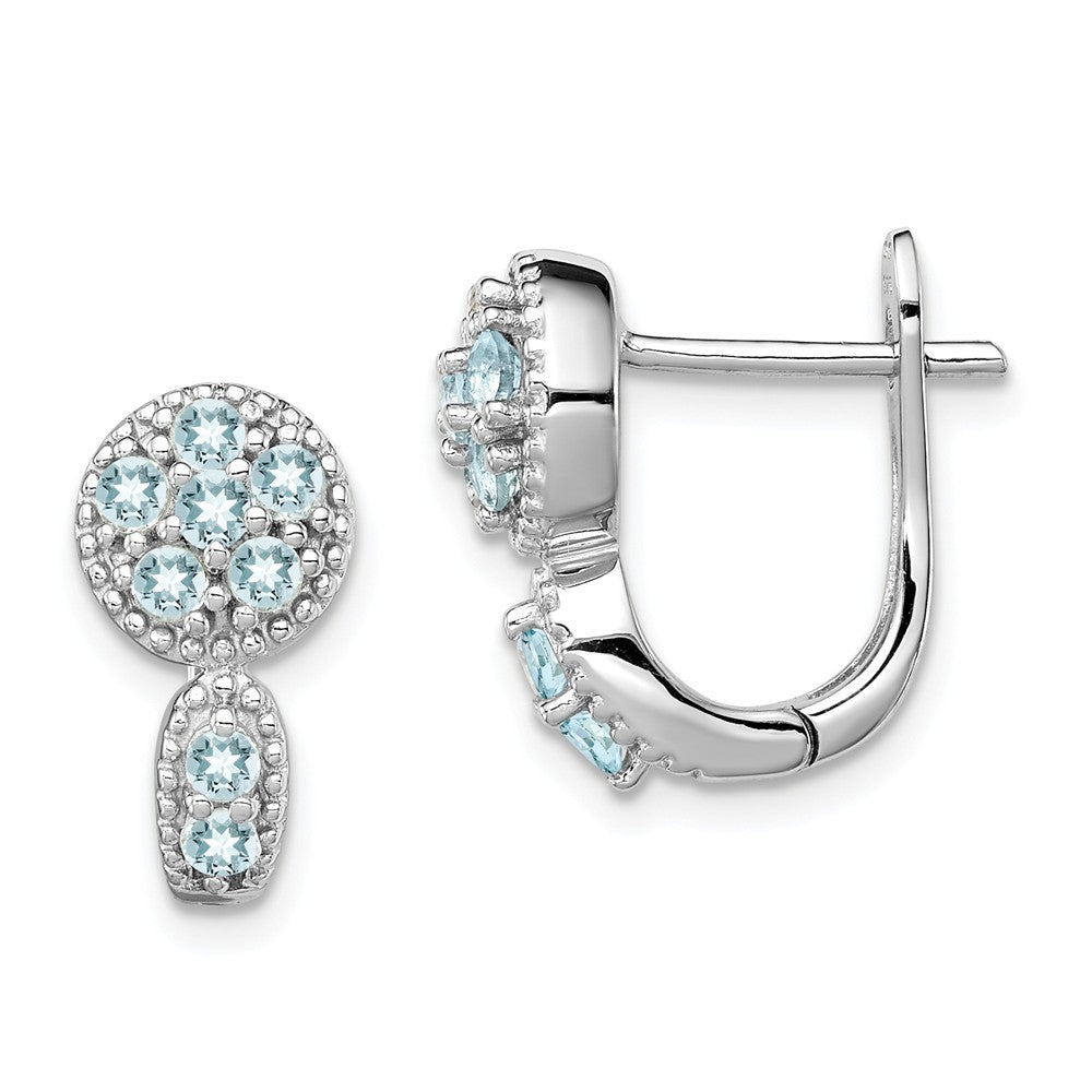925 Sterling Silver Rhodium-plated Aquamarine Circle Hinged Earrings, 14mm x 8mm