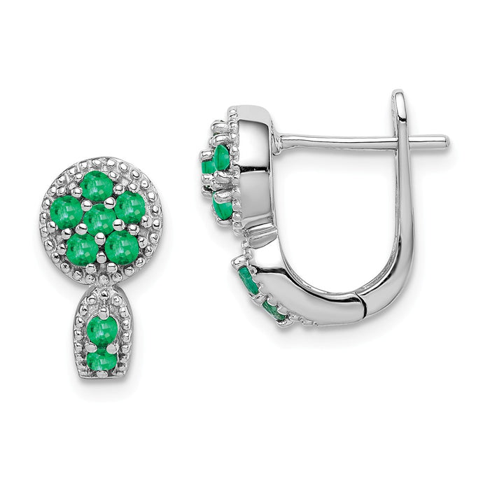 925 Sterling Silver Rhodium-plated Emerald Circle Hinged Earrings, 14mm x 14mm