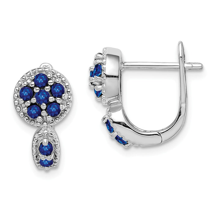 925 Sterling Silver Rhodium-plated with Sapphire Circle Hinged Earrings, 14mm x 14mm