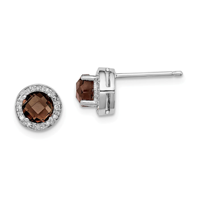 925 Sterling Silver Rhodium-plated Diamond Smoky Quartz Earrings, 8mm x 8mm