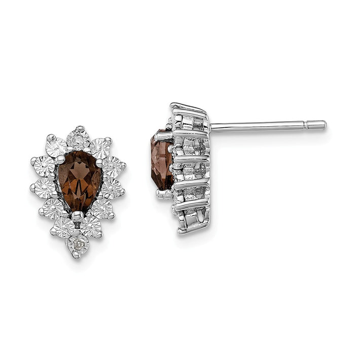 925 Sterling Silver Rhodium-plated Diamond Smoky Quartz Earrings, 12mm x 8mm