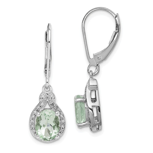 925 Sterling Silver Rhodium-plated Diamond Green Quartz Earrings, 30mm x 9mm