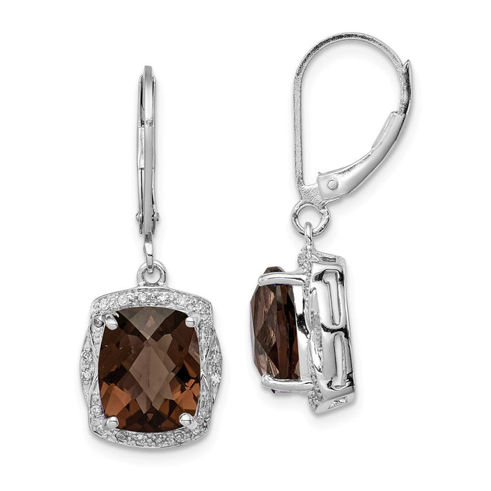 925 Sterling Silver Rhodium-plated Diamond Smoky Quartz Earrings, 30mm x 12mm