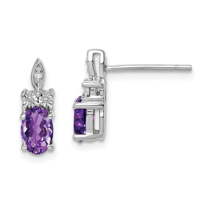 925 Sterling Silver Rhodium-plated Diamond & Amethyst Earrings, 12mm x 5mm