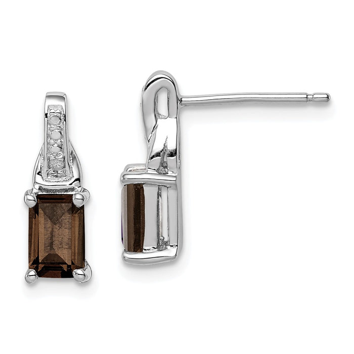 925 Sterling Silver Rhodium-plated Diamond & Smoky Quartz Earrings, 13mm x 5mm