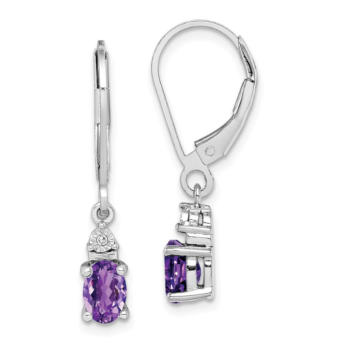 925 Sterling Silver Rhodium-plated Diamond & Amethyst Earrings, 24mm x 4mm