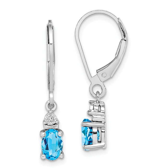 925 Sterling Silver Rhodium-plated Diamond & Light Blue Topaz Earrings, 24mm x 4mm