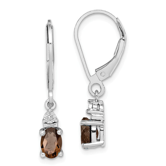 925 Sterling Silver Rhodium-plated Diamond & Smoky Quartz Earrings, 24mm x 4mm