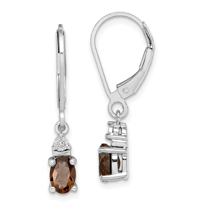 925 Sterling Silver Rhodium-plated Diamond & Smoky Quartz Earrings, 24mm x 4mm