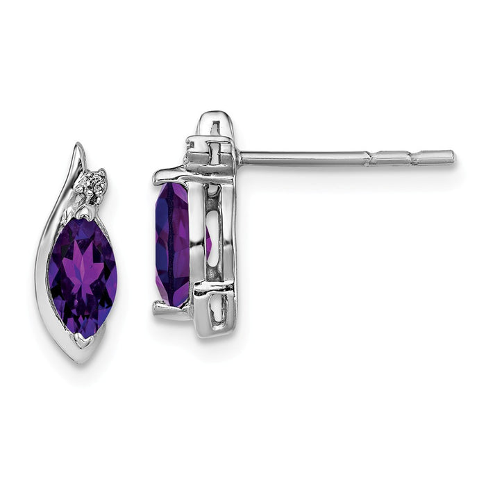 925 Sterling Silver Rhodium-plated Diamond & Amethyst Earrings, 11mm x 4mm