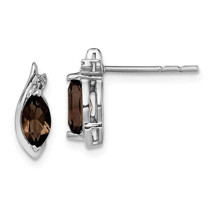 925 Sterling Silver Rhodium-plated Diamond & Smoky Quartz Earrings, 11mm x 4mm