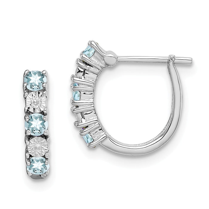 925 Sterling Silver Rhodium-plated Aquamarine & Diamond Earrings, 12mm x 12mm