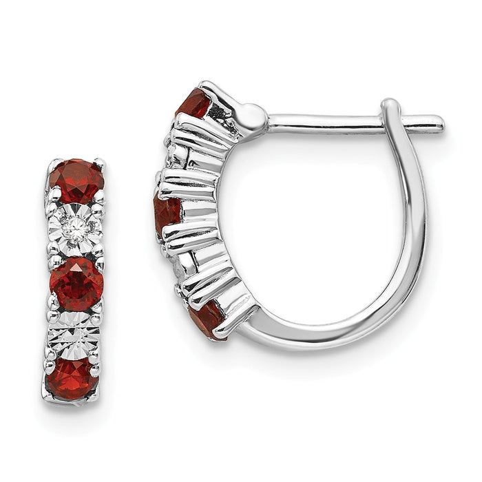 925 Sterling Silver Rhodium-plated Garnet & Diamond Earrings, 12mm x 12mm