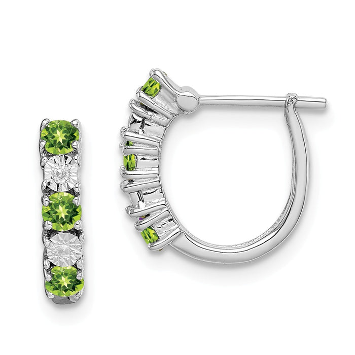 925 Sterling Silver Rhodium-plated Peridot Diamond Earrings, 12mm x 12mm