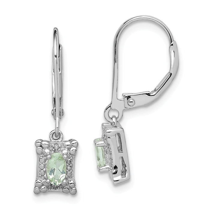 925 Sterling Silver Rhodium-plated Green Quartz Diamond Earrings, 25mm x 7mm