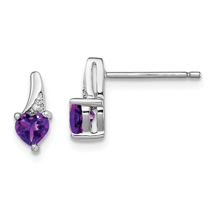 925 Sterling Silver Rhodium-plated Amethyst Diamond Earrings, 10mm x 4mm