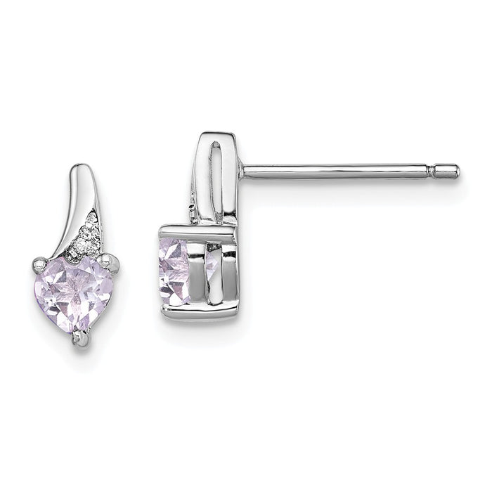 925 Sterling Silver Rhodium-plated Pink Quartz Diamond Earrings, 9mm x 4mm