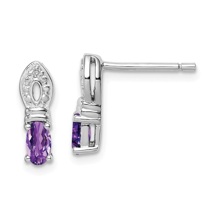 925 Sterling Silver Rhodium-plated Amethyst Diamond Earrings, 12mm x 4mm