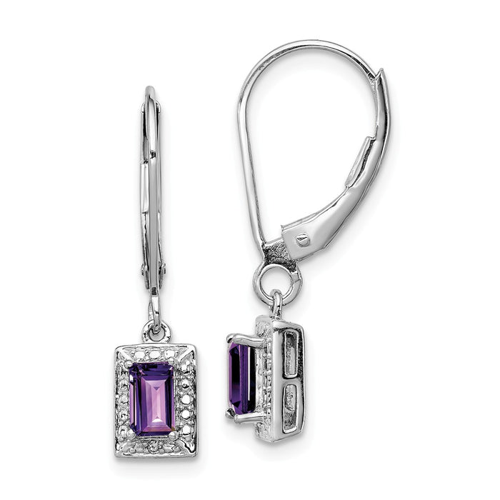 925 Sterling Silver Rhodium-plated Amethyst Diamond Earrings, 24mm x 5mm