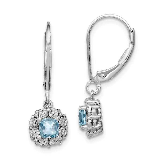 925 Sterling Silver Rhodium-plated Light Swiss Blue Topaz Diamond Earrings, 25mm x 8mm