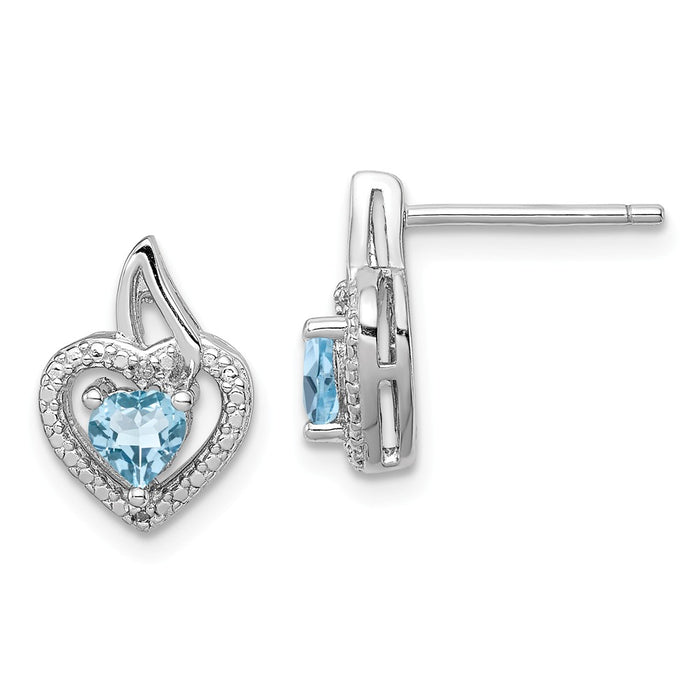 925 Sterling Silver Rhodium-plated Light Swiss Blue Topaz Diamond Earrings, 13mm x 9mm