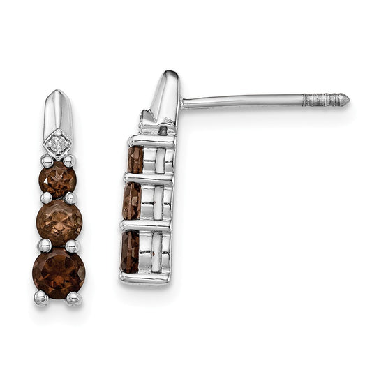 925 Sterling Silver Rhodium-plated Smoky Quartz Diamond Earrings, 14mm x 4mm