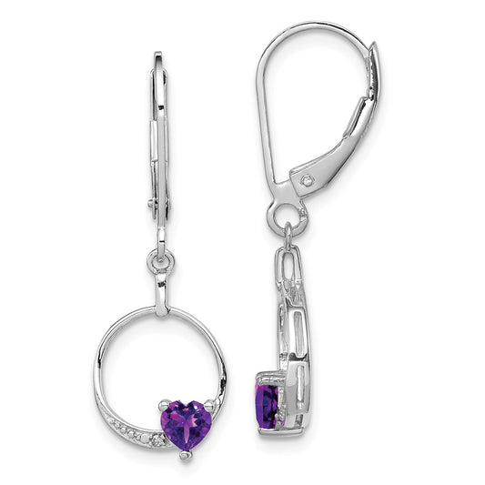 925 Sterling Silver Rhodium-plated Amethyst Diamond Earrings, 32mm x 11mm