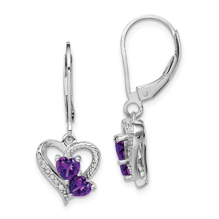 925 Sterling Silver Rhodium-plated Amethyst Diamond Earrings, 27mm x 11mm